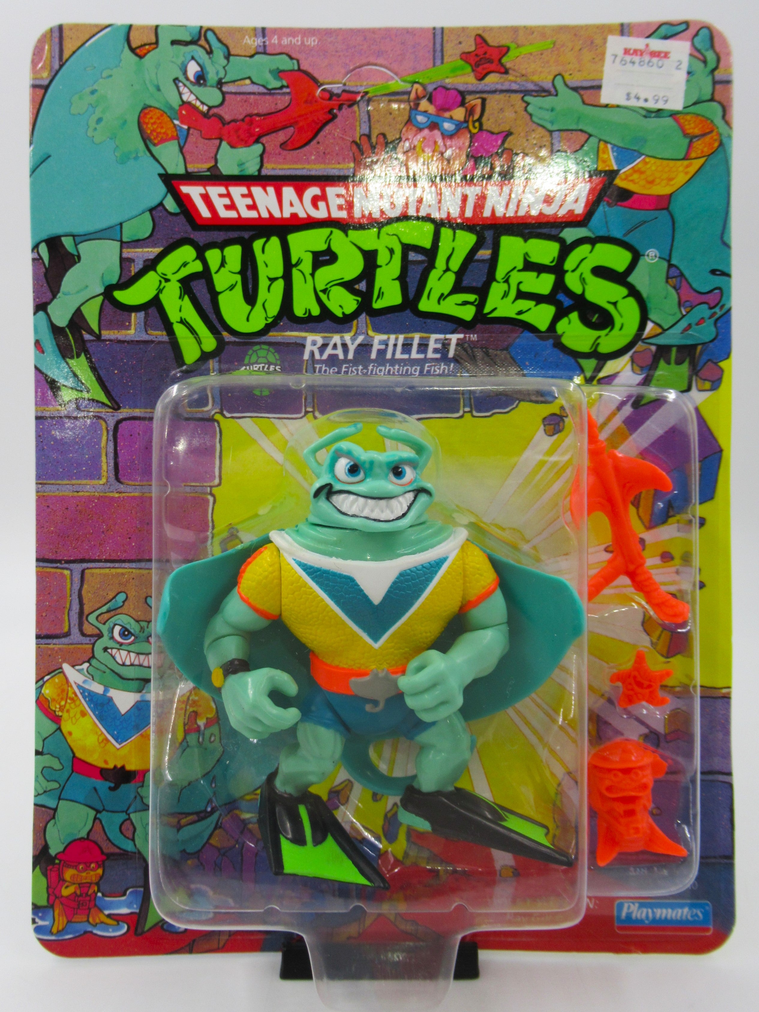Teenage Mutant Ninja Turtles Ray Fillet (Blue V Emblem) 4.5" Figure TMNTs - Playmates (1990)